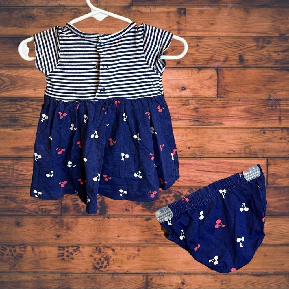 5â for $25ð¥Child of Mine by Carter's Navy Cherry Dress &âMatching Bloomers 0-3M - Picture 2 of 5